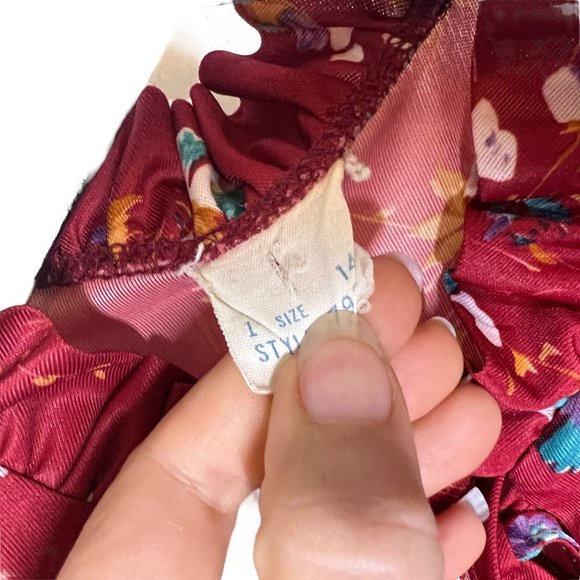 Vintage 60s Red Floral Print Open Tie Front Long Sleeve Cardigan - Picture 6 of 6